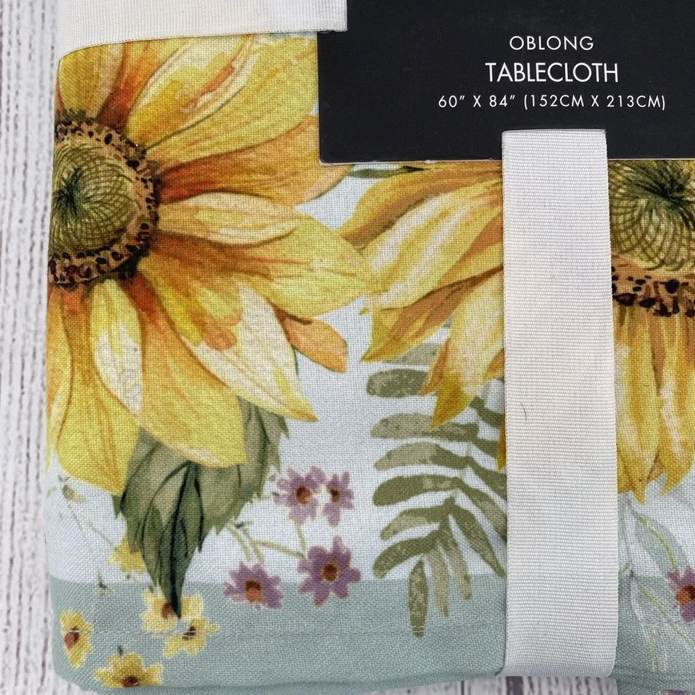 Tahari Tablecloth 60x84 Sunflower Dragonfly Green Yellow Blue Summer Spring